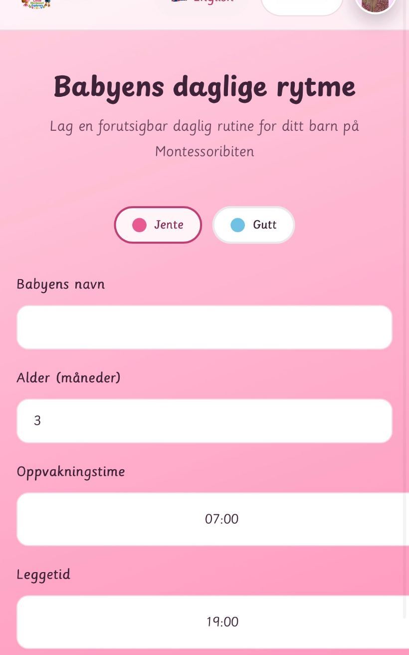 Skjermbilde av Babyens daglige rytme