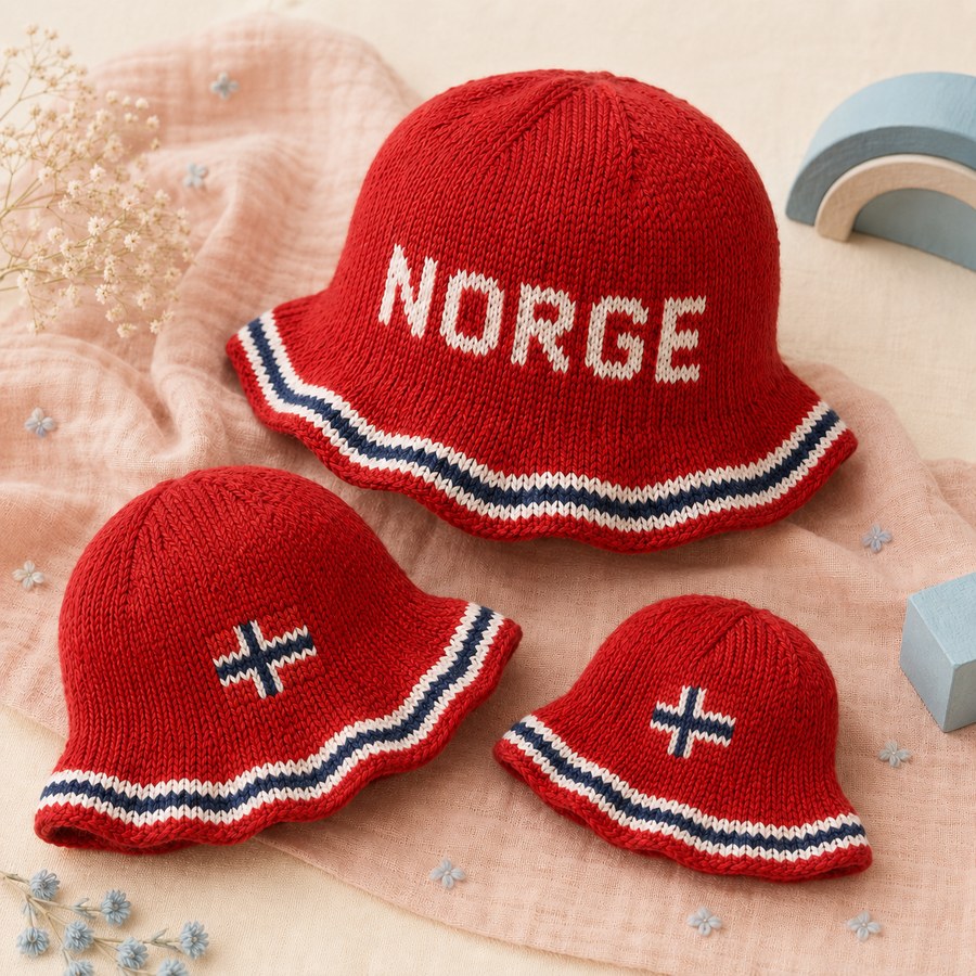 NORGE-bøttehatt barn, brodert